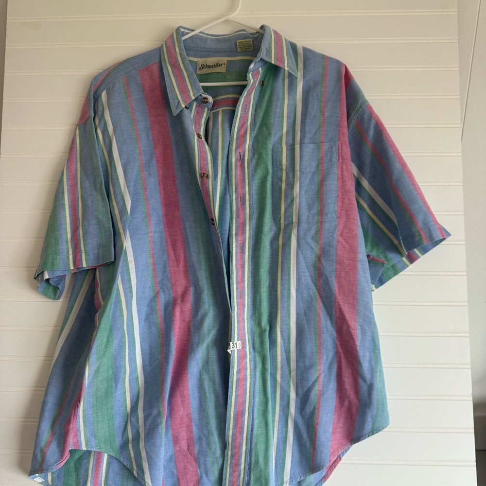 Men’s Button Down Striped Short Sleeve Shirt T shirt XL